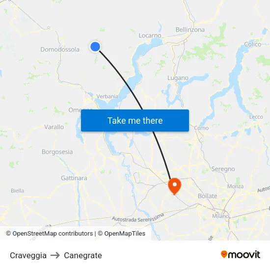 Craveggia to Canegrate map