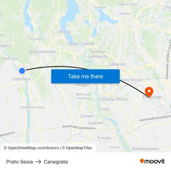 Prato Sesia to Canegrate map