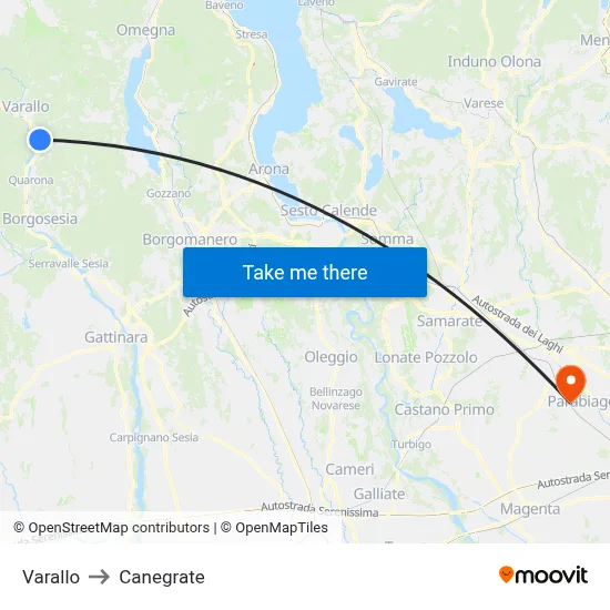 Varallo to Canegrate map