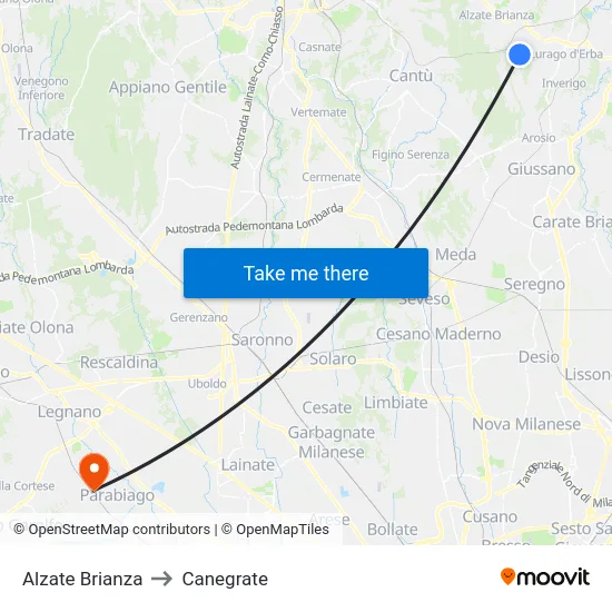 Alzate Brianza to Canegrate map