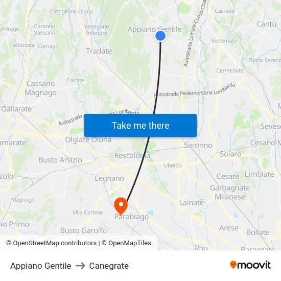Appiano Gentile to Canegrate map
