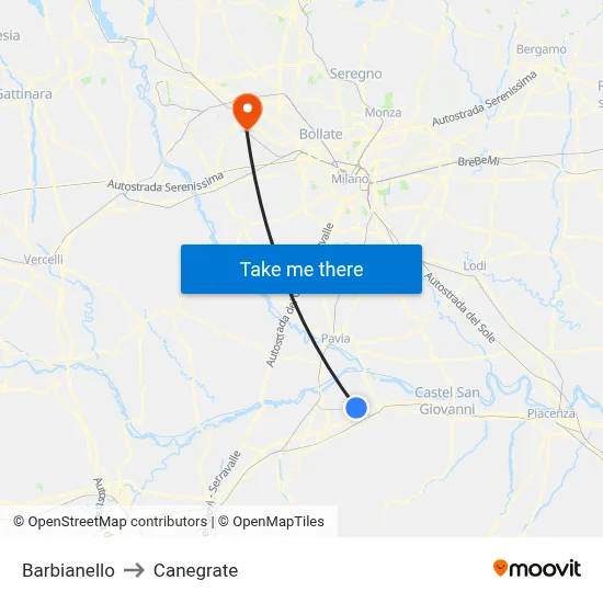 Barbianello to Canegrate map