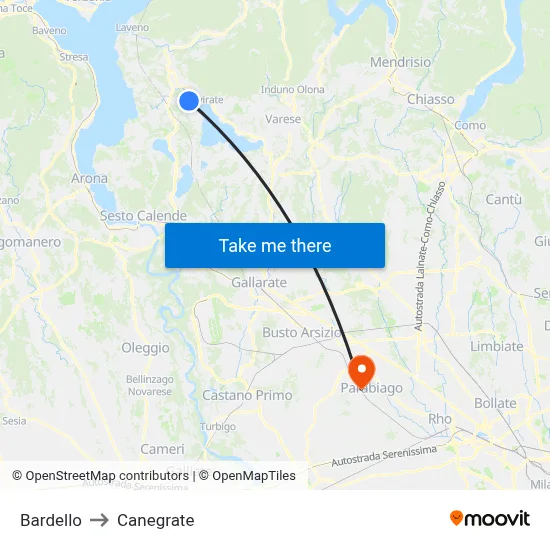 Bardello to Canegrate map