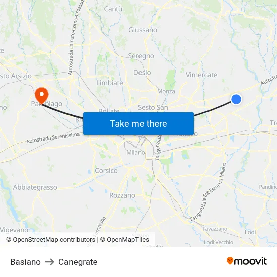 Basiano to Canegrate map