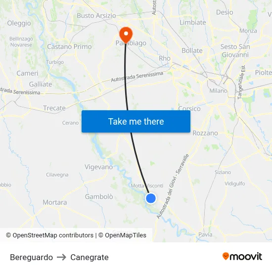 Bereguardo to Canegrate map