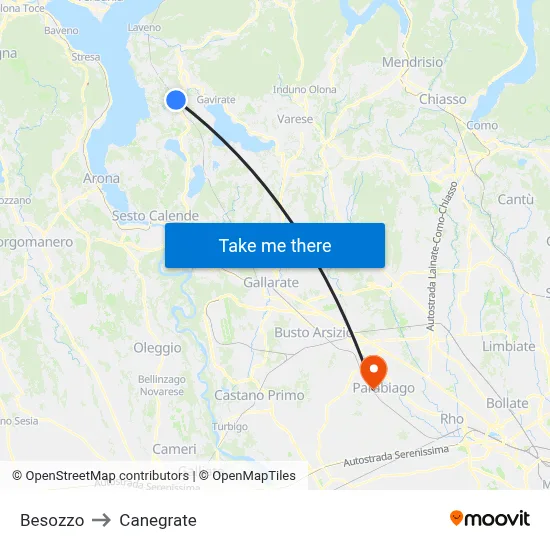Besozzo to Canegrate map