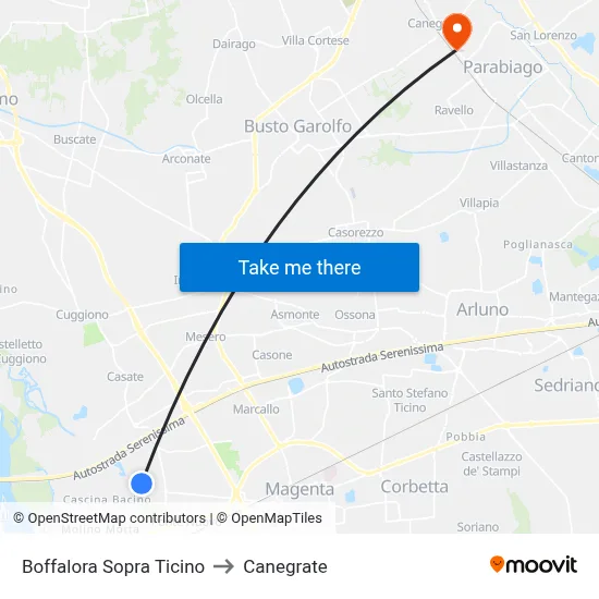 Boffalora Sopra Ticino to Canegrate map