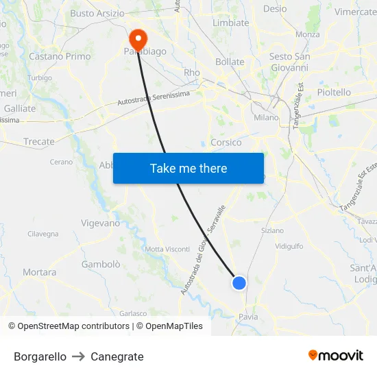 Borgarello to Canegrate map