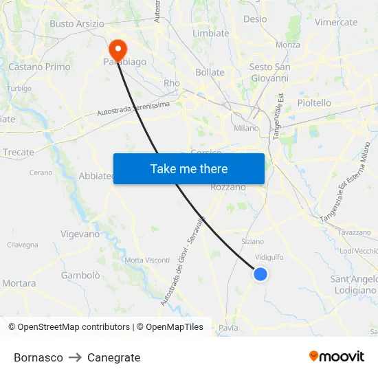 Bornasco to Canegrate map