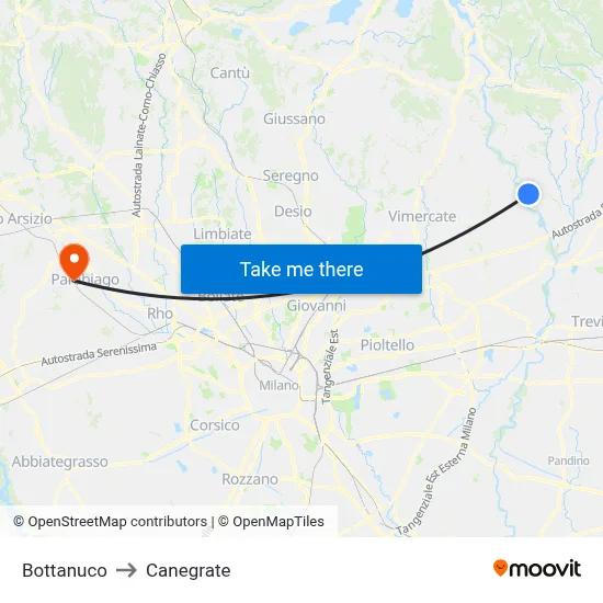Bottanuco to Canegrate map
