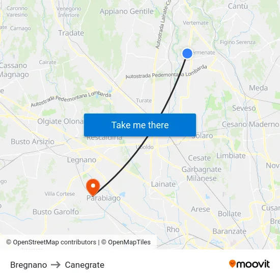 Bregnano to Canegrate map
