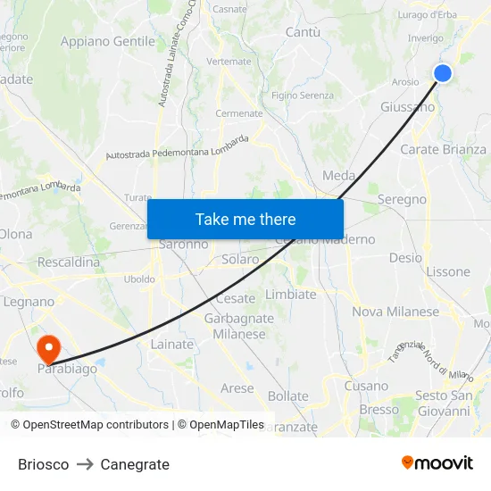 Briosco to Canegrate map