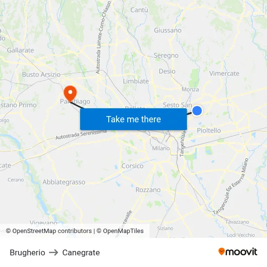 Brugherio to Canegrate map