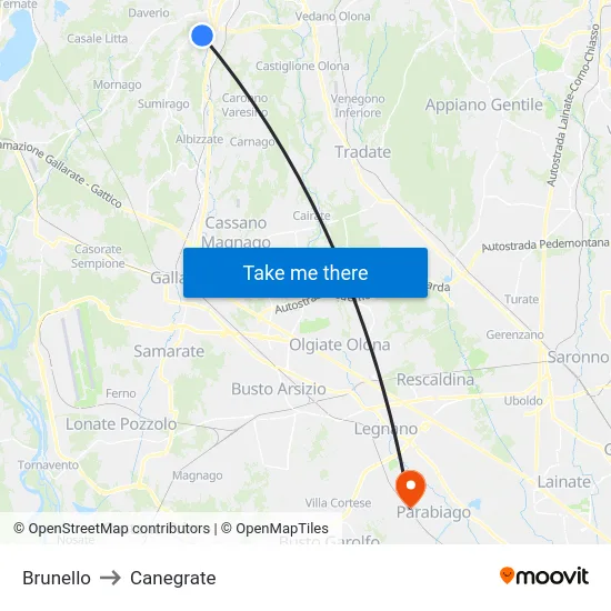 Brunello to Canegrate map