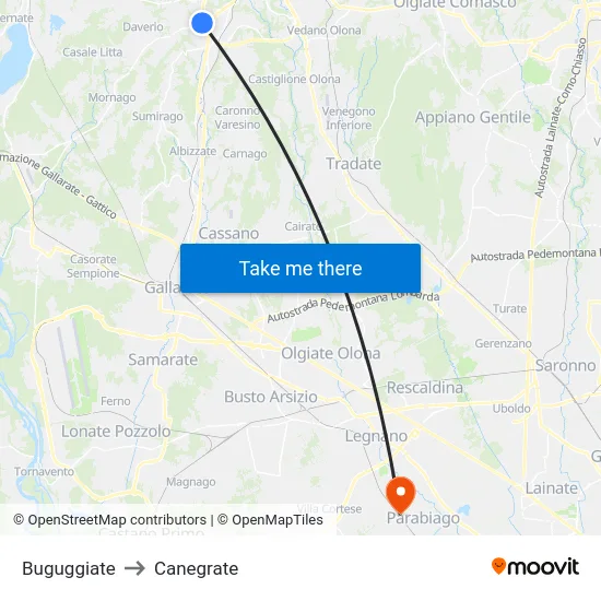 Buguggiate to Canegrate map