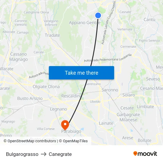 Bulgarograsso to Canegrate map