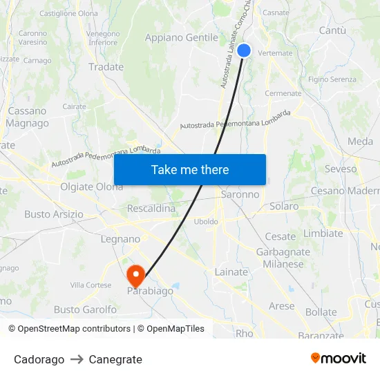 Cadorago to Canegrate map