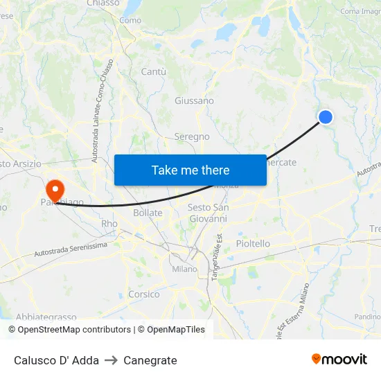 Calusco d'Adda to Canegrate map