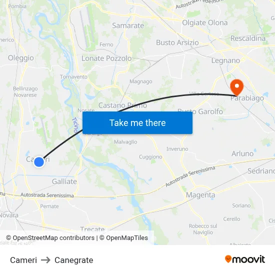 Cameri to Canegrate map