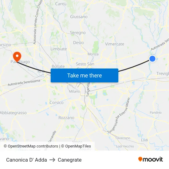 Canonica d'Adda to Canegrate map