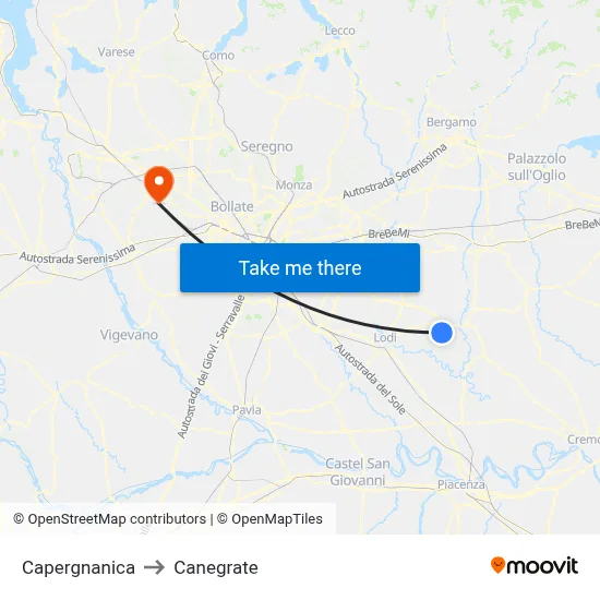Capergnanica to Canegrate map