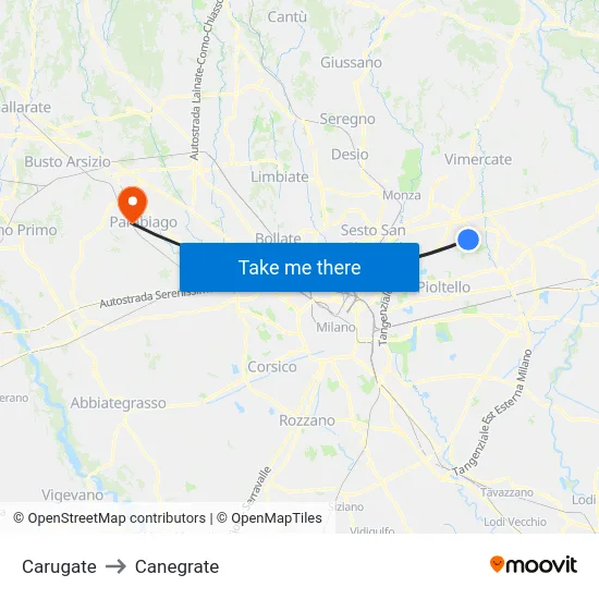 Carugate to Canegrate map
