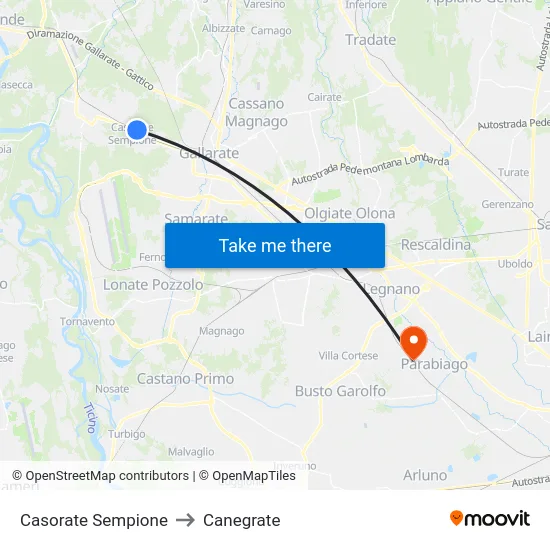 Casorate Sempione to Canegrate map