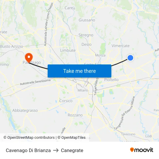 Cavenago di Brianza to Canegrate map