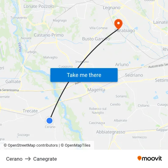 Cerano to Canegrate map