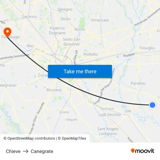 Chieve to Canegrate map
