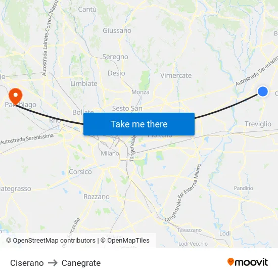 Ciserano to Canegrate map