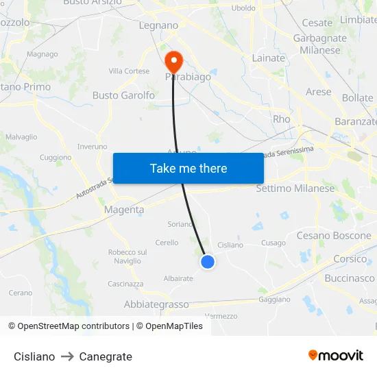 Cisliano to Canegrate map