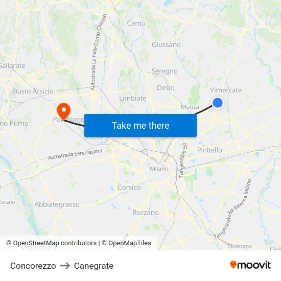Concorezzo to Canegrate map