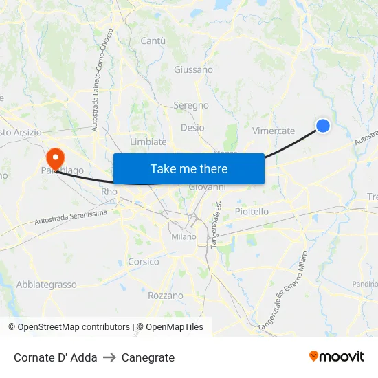 Cornate d'Adda to Canegrate map