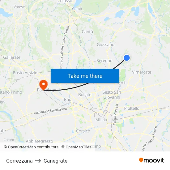 Correzzana to Canegrate map