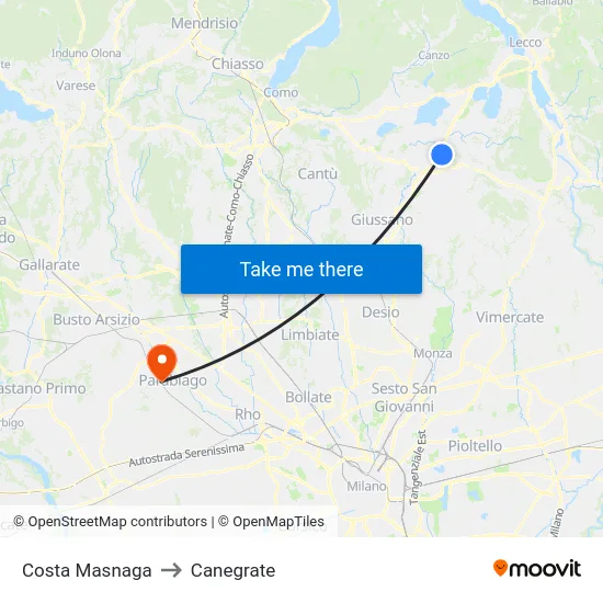 Costa Masnaga to Canegrate map