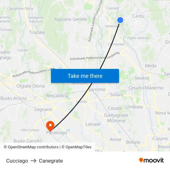Cucciago to Canegrate map