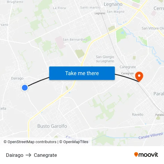 Dairago to Canegrate map