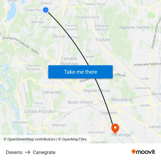 Daverio to Canegrate map
