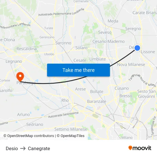 Desio to Canegrate map