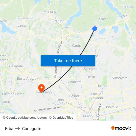 Erba to Canegrate map