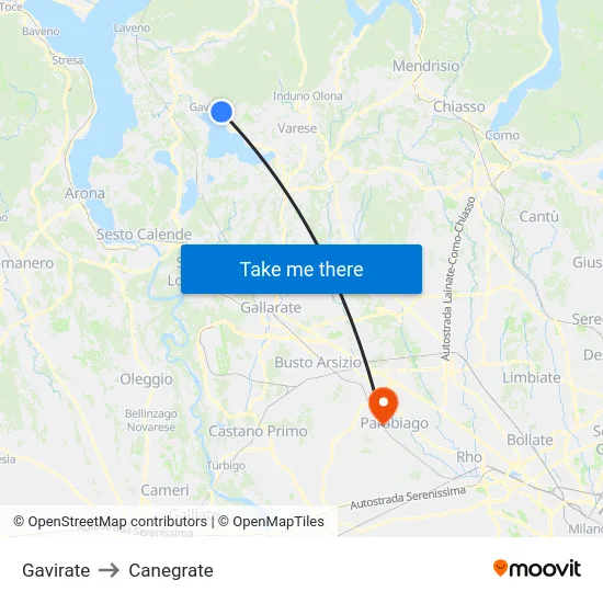 Gavirate to Canegrate map