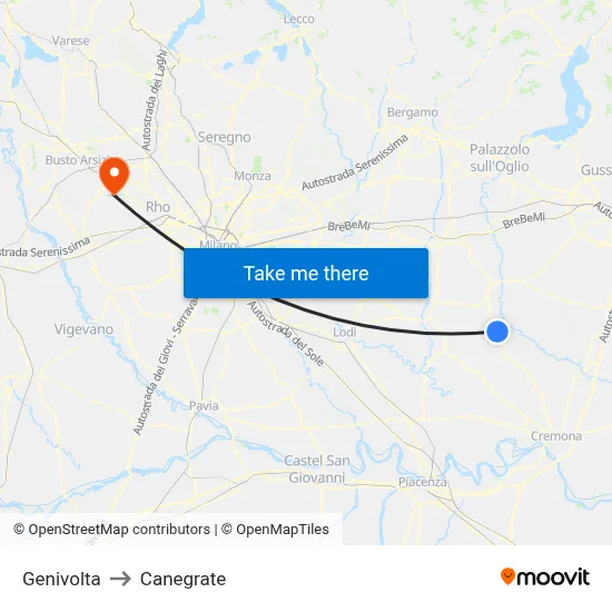Genivolta to Canegrate map
