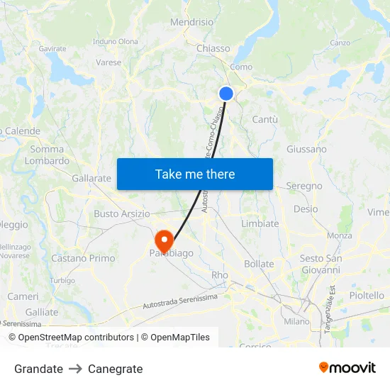 Grandate to Canegrate map