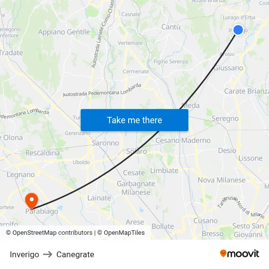 Inverigo to Canegrate map