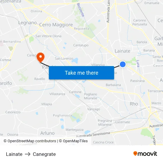 Lainate to Canegrate map