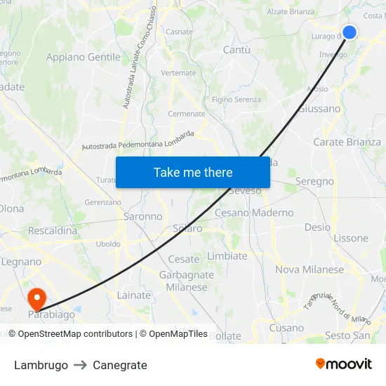 Lambrugo to Canegrate map