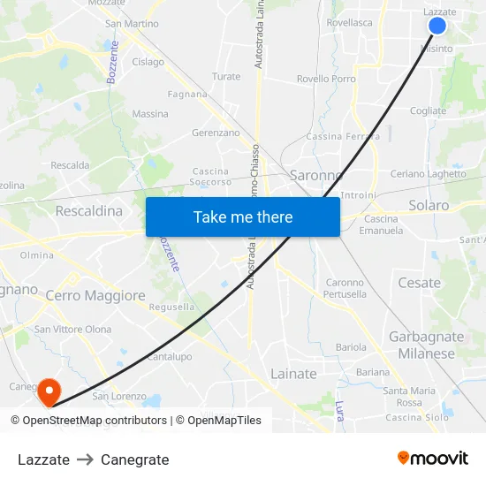 Lazzate to Canegrate map