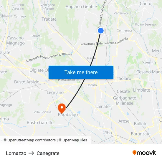 Lomazzo to Canegrate map