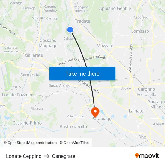 Lonate Ceppino to Canegrate map
